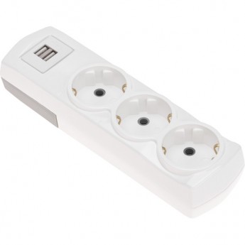 Колодка REXANT PREMIUM 3 гнезда, с/з, 2 USB, белый