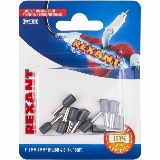 Наконечник штыревой REXANT втулочный изолированный F-9 мм 4 мм² (НШВи 4.0-9 / Е 4,0-9 / Е4009) серый (в упак. 10 шт.) 06-0408-A Наконечник штыревой REXANT втулочный изолированный F-9 мм 4 мм² (НШВи 4.0-9 / Е 4,0-9 / Е4009) серый (в упак. 10 шт.) 06-0408-A