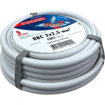 Провод REXANT ПВС 2x2.5 мм² соединительный 5 м Провод REXANT ПВС 2x2.5 мм² соединительный 5 м