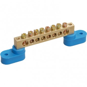 Шина REXANT 6х9 мм на двух угловых синих изоляторах 8 групп Шина REXANT 6х9 мм на двух угловых синих изоляторах 8 групп