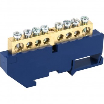 Шина REXANT «N» нулевая с синим изолятором на DIN-рейку 8x12 мм стойка бол. 8 групп Шина REXANT «N» нулевая с синим изолятором на DIN-рейку 8x12 мм стойка бол. 8 групп