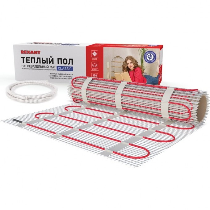 Теплый пол, нагревательный мат REXANT CLASSIC RNX-5-750, двухжильный, с экраном, площадь 5 м², 0.5х10 м, 750 Вт 51-0509-2 Теплый пол, нагревательный мат REXANT CLASSIC RNX-5-750, двухжильный, с экраном, площадь 5 м², 0.5х10 м, 750 Вт 51-0509-2