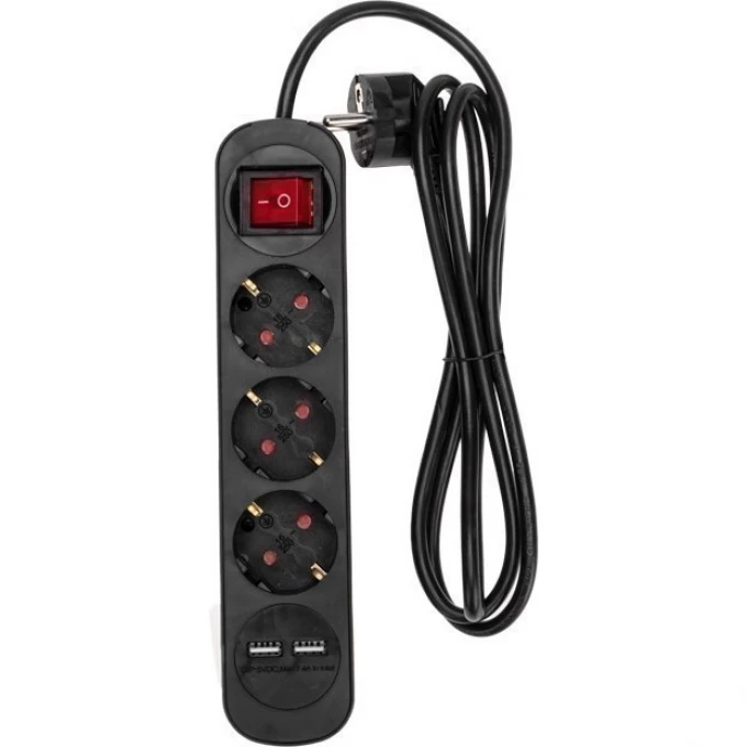 Удлинитель REXANT STANDARD 3 гнезда, 1,5м, 3х1,0мм², с/з, с выключателем, 2 USB, черный 13-4021 Удлинитель REXANT STANDARD 3 гнезда, 1,5м, 3х1,0мм², с/з, с выключателем, 2 USB, черный 13-4021